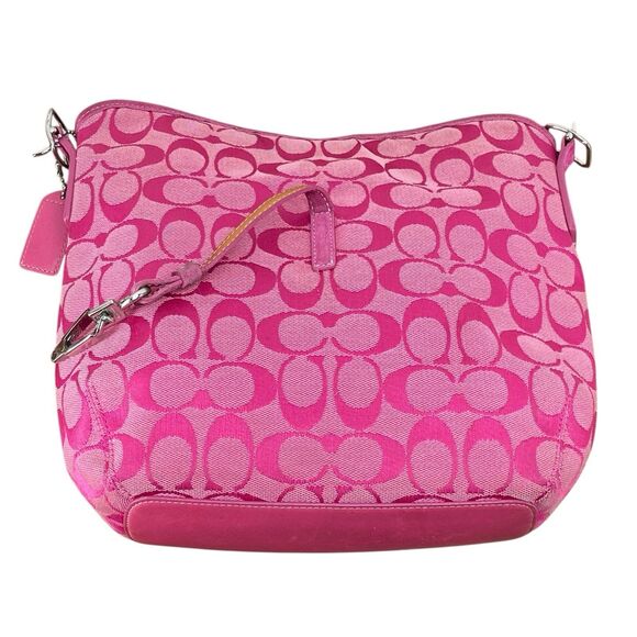 Vintage Y2K Coach Signature Hampton Clip Hobo Pink Jacquard Shoulder Bag 6845 - Picture 12 of 16